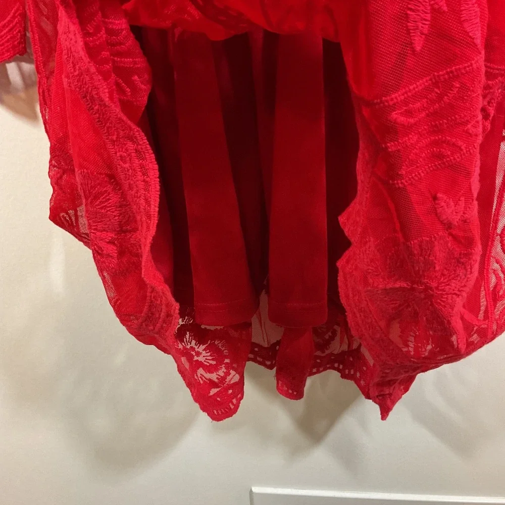 Altar'd State Red Floral Lace Embroidered Mesh Mini Dress M Coquette Whimsigoth